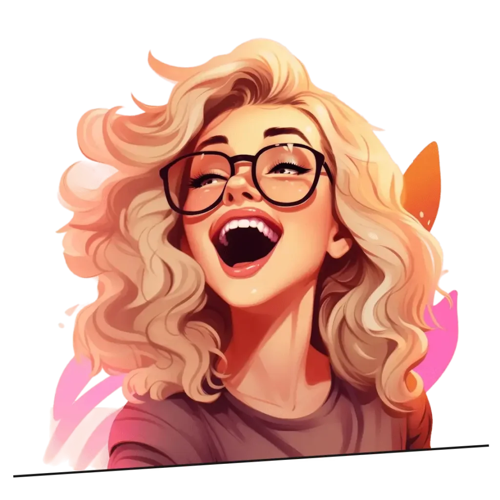 Smiling woman cartoonish with glasses
